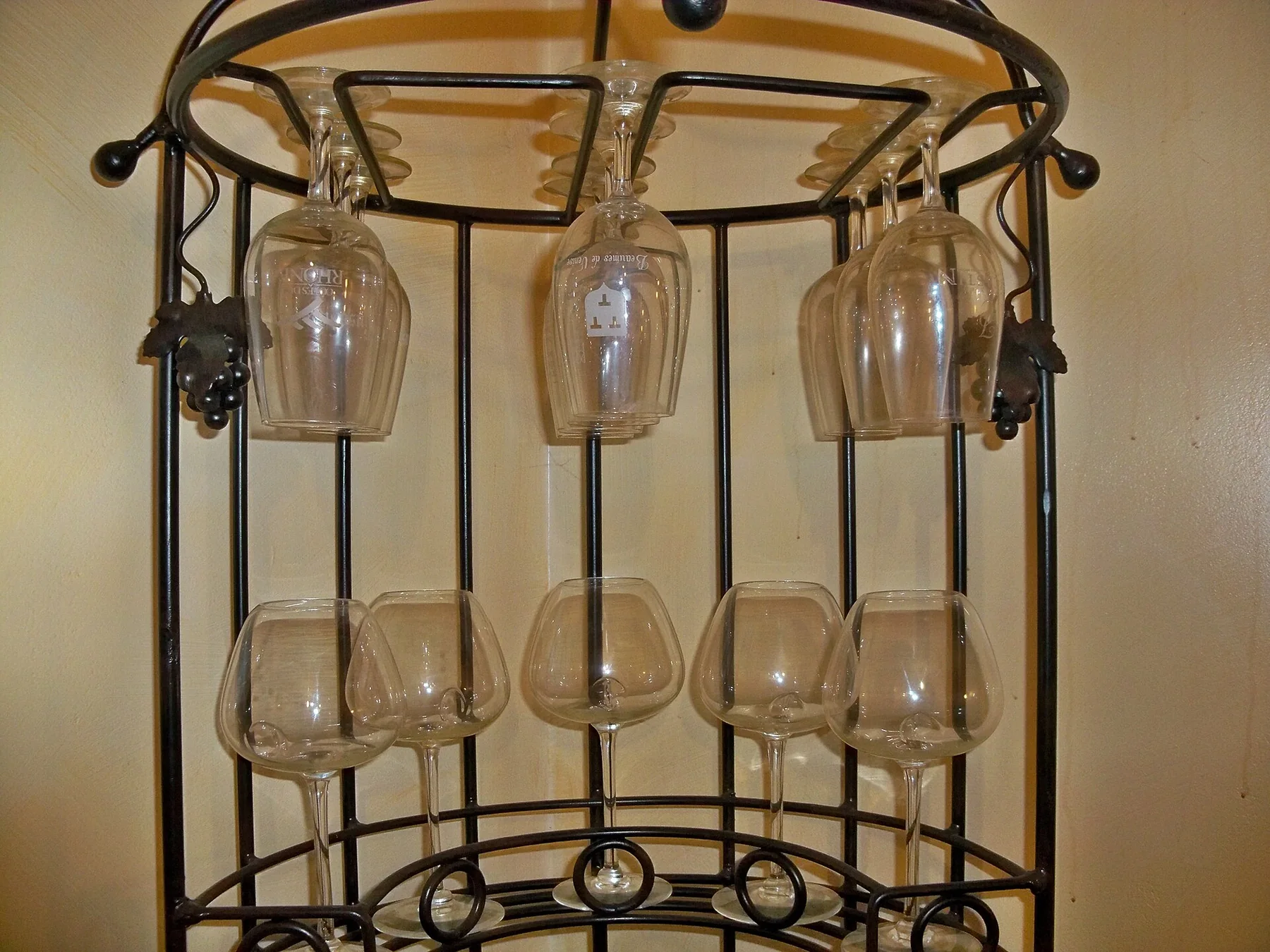 Wine glasses arranged for a tasting