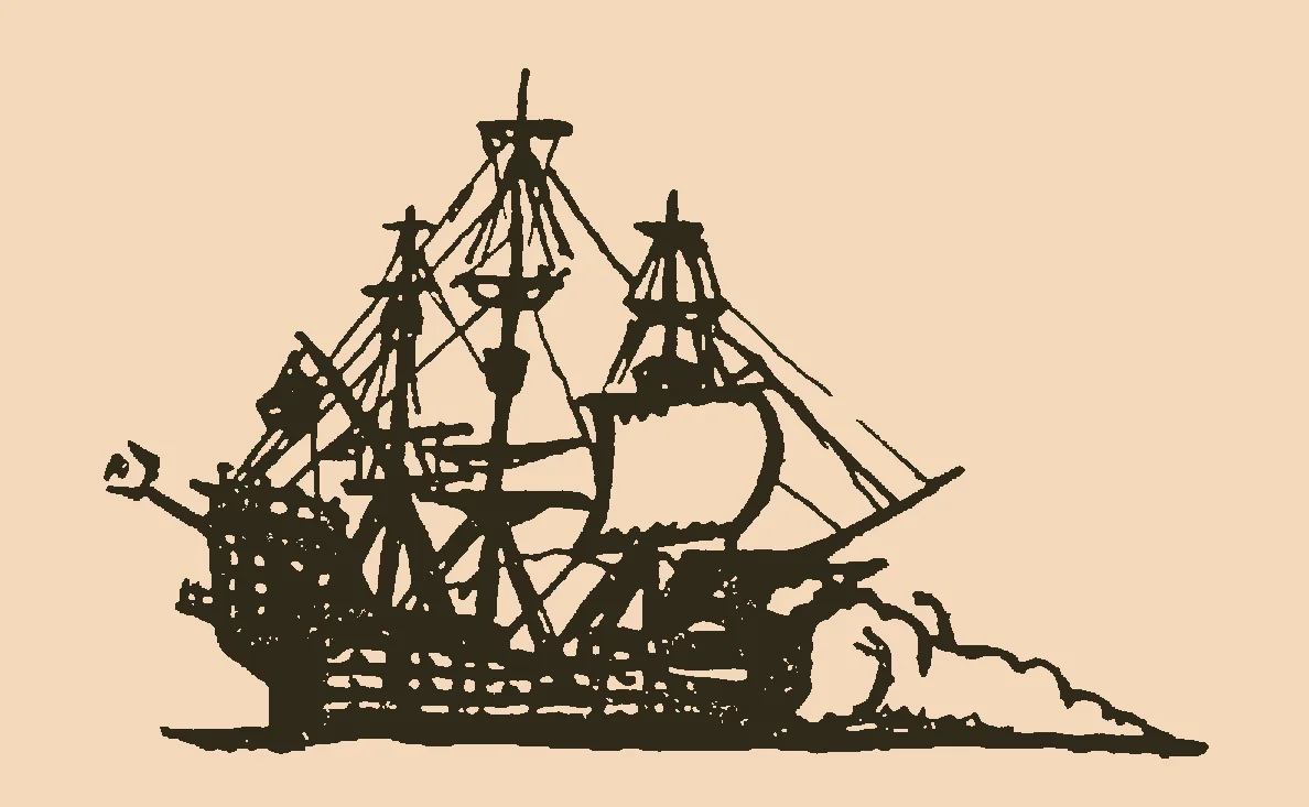A 1922 illustration of a pirate ship under full sail