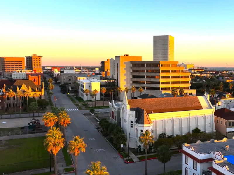 Downtown Galveston at sunset