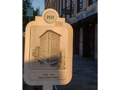 Historical and restored view of the United States National Bank building, view 4