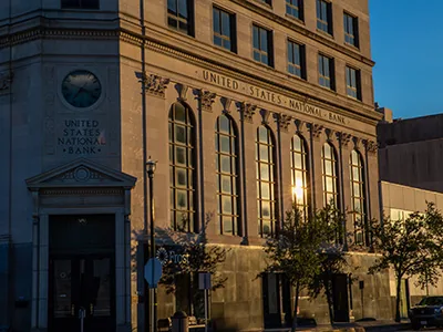 Historical and restored view of the United States National Bank building, view 6